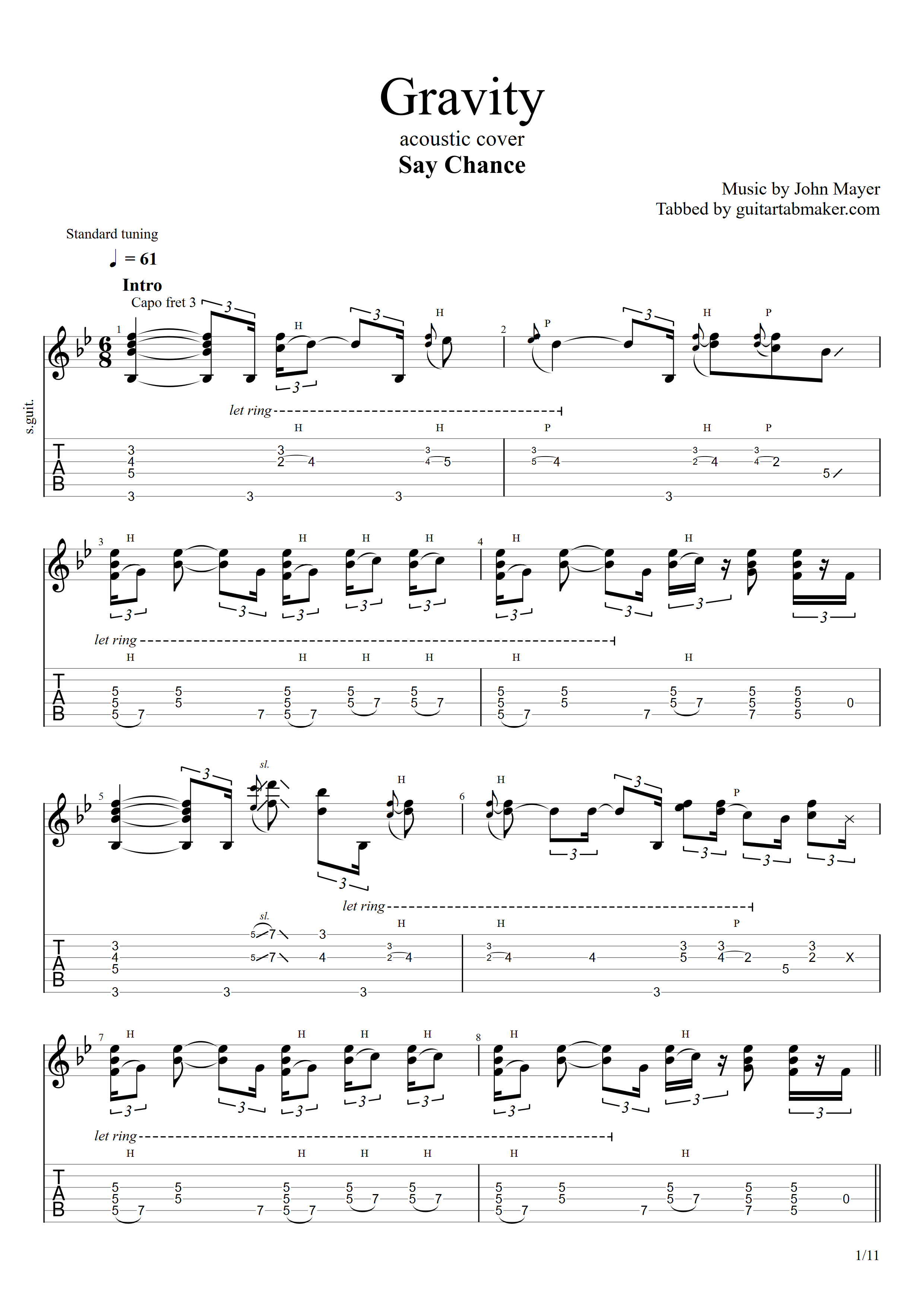 Gravity吉他谱(gtp谱,总谱)_John Mayer(约翰·梅尔)